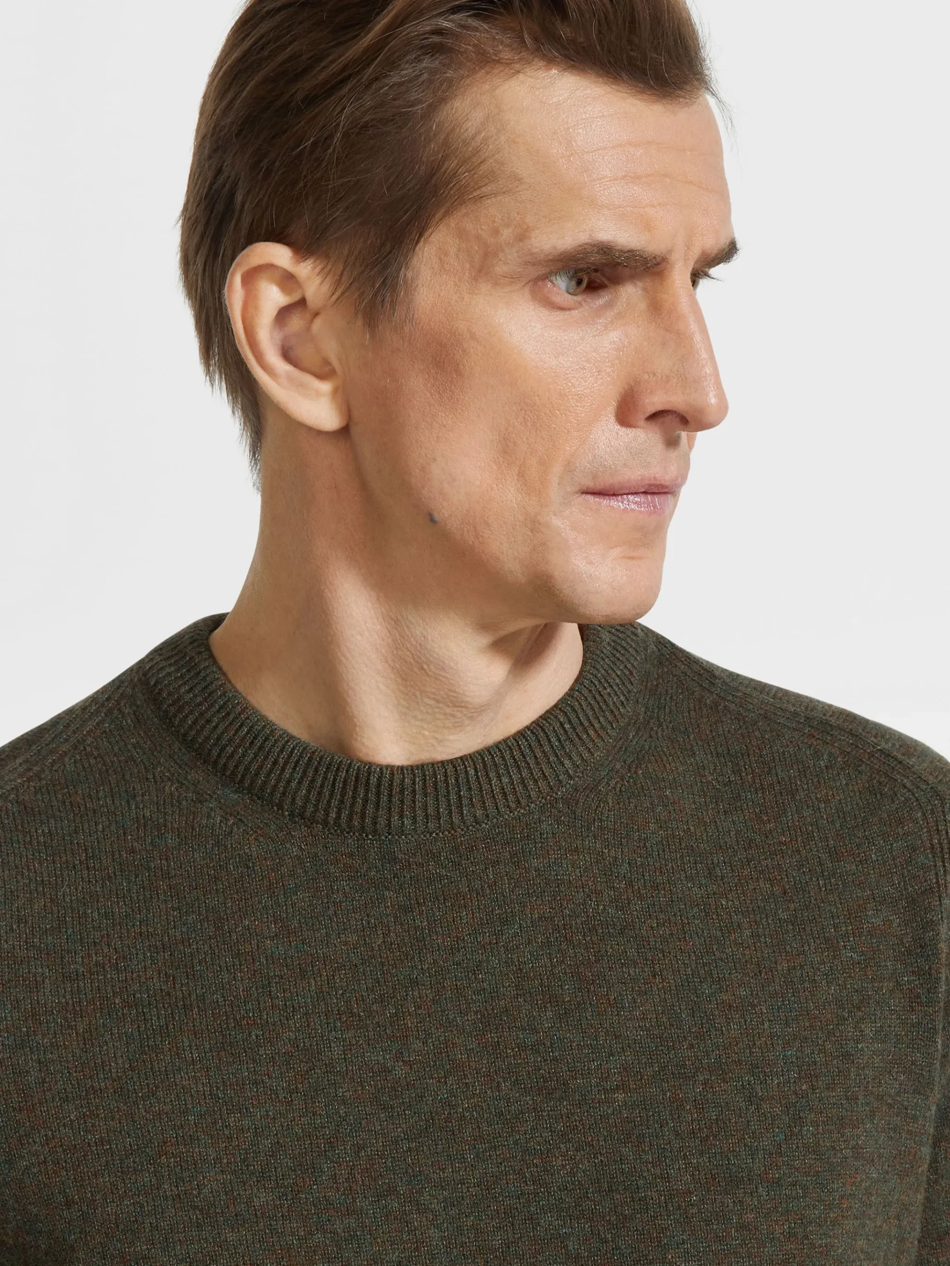 Army Green Multimélange Oasi Cashmere Crewneck