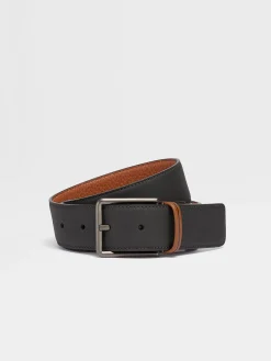 Black and Foliage Reversible Leather Belt