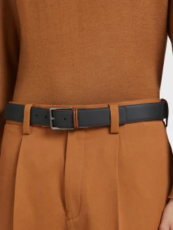 Black and Foliage Reversible Leather Belt
