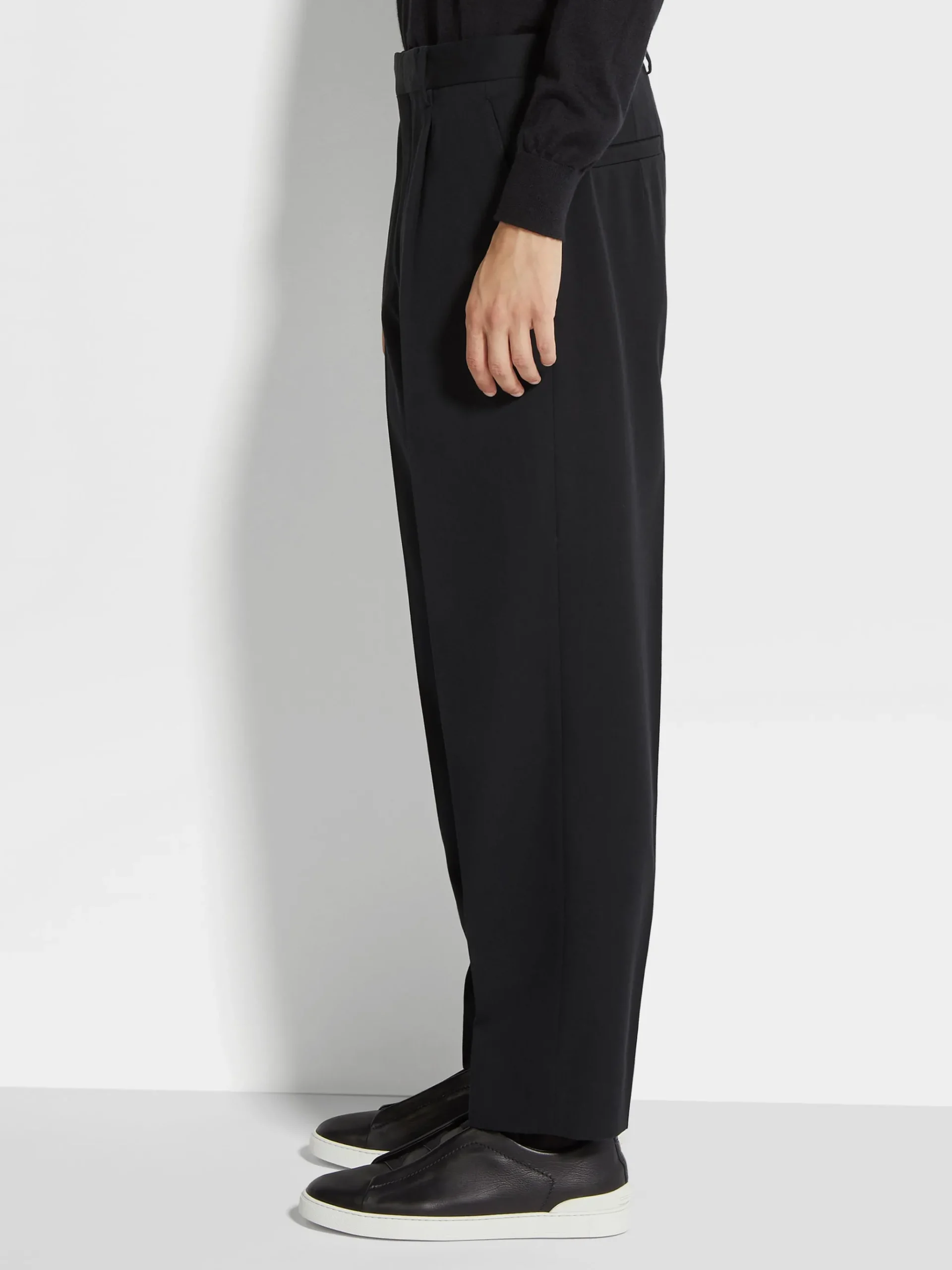 Black Cotton and Wool Pants