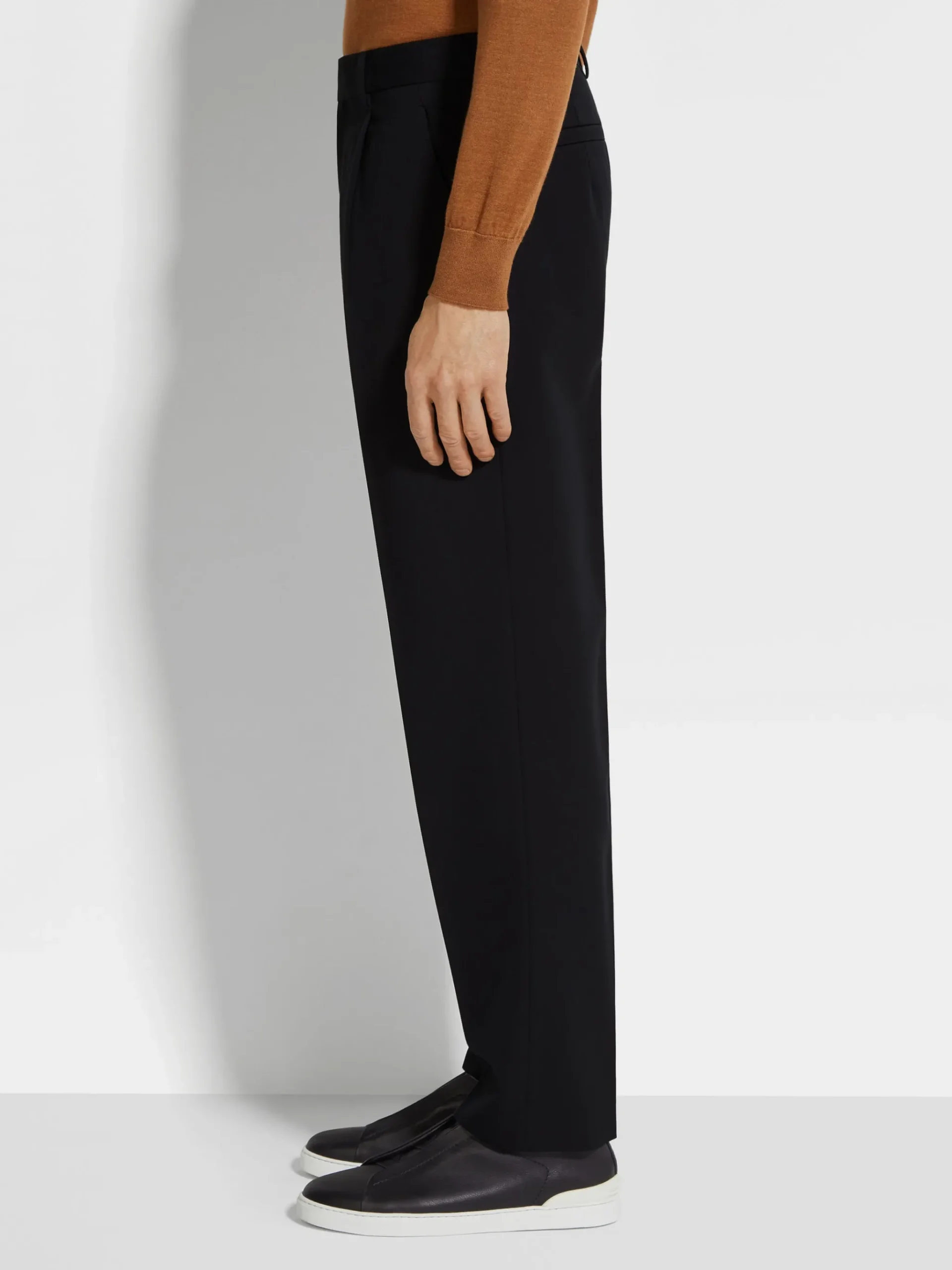 Black Cotton and Wool Pants