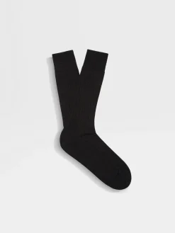 Black Cotton Cashmere and Silk Socks