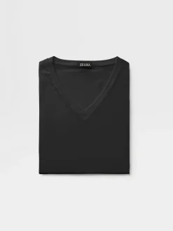 Black Cotton V-Neck T-Shirt