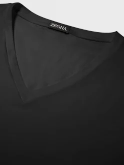 Black Cotton V-Neck T-Shirt