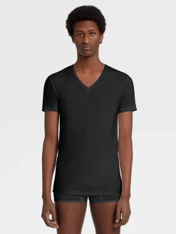 Black Cotton V-Neck T-Shirt