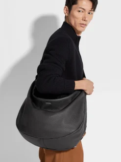 Black Deerskin Hobo Panorama Bag