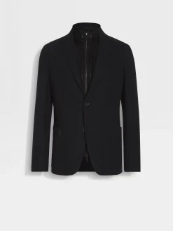 Black High Performance™ Jersey Wool Blend Sweater Jacket