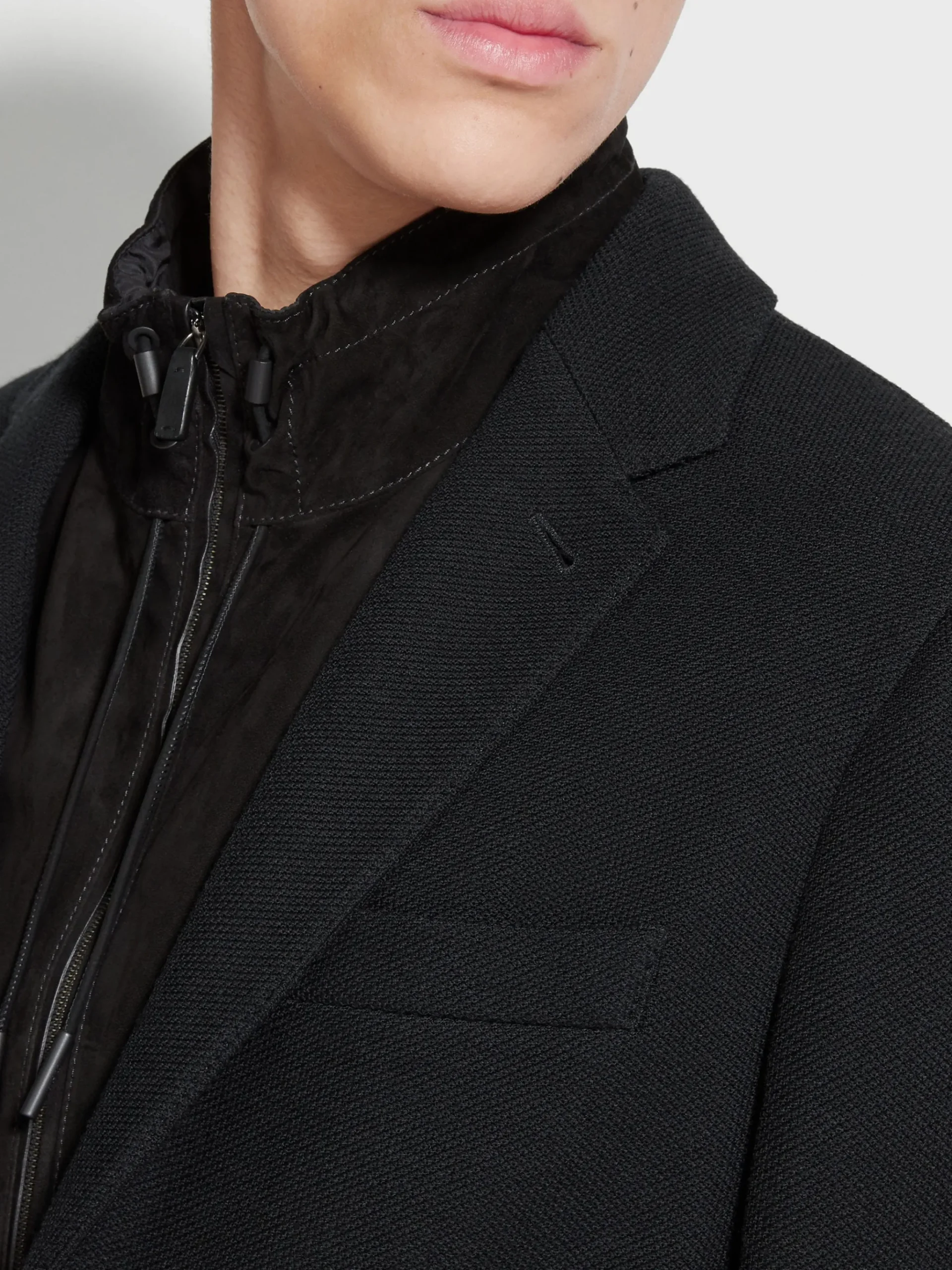 Black High Performance™ Jersey Wool Blend Sweater Jacket