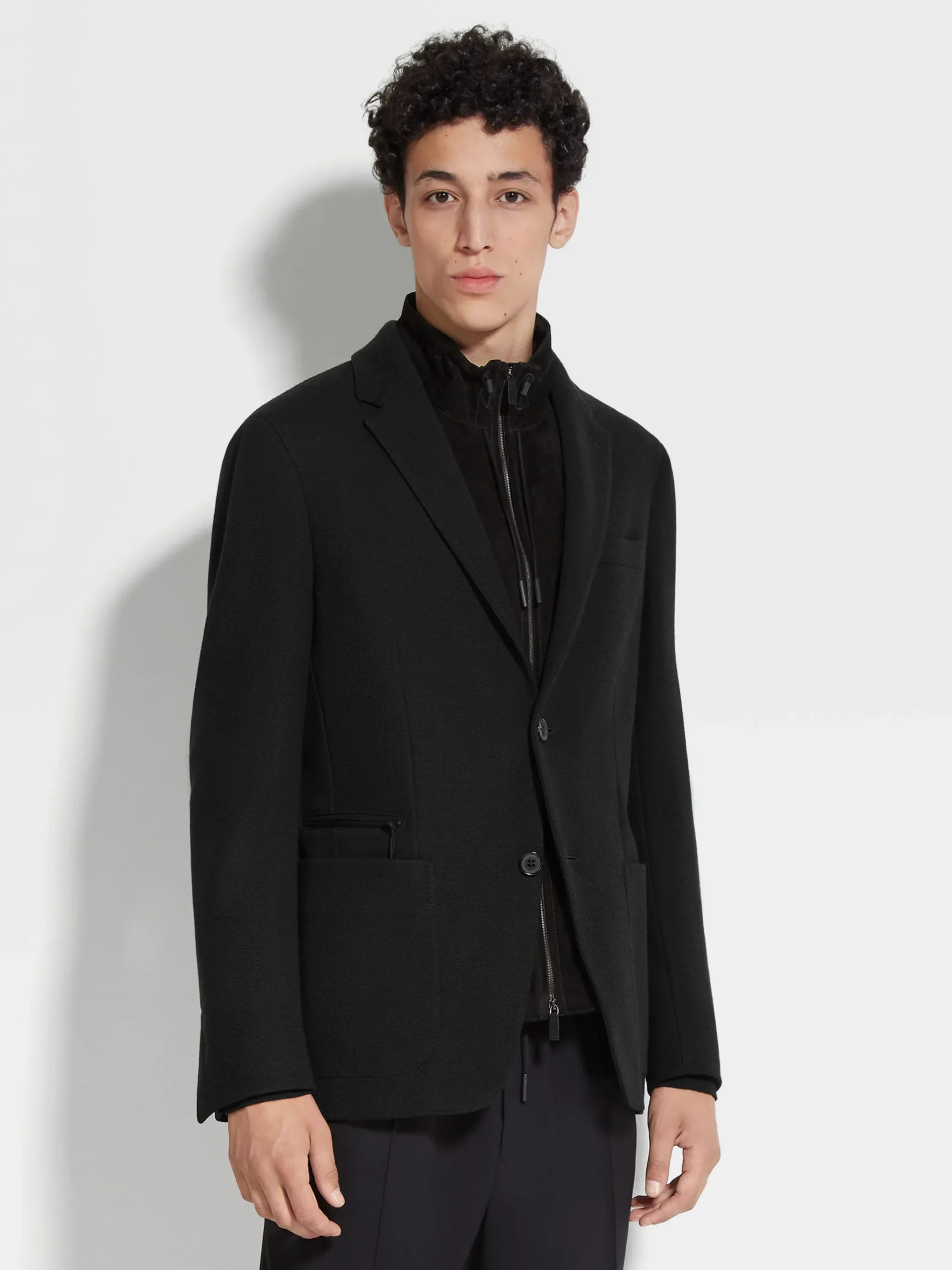 Black High Performance™ Jersey Wool Blend Sweater Jacket