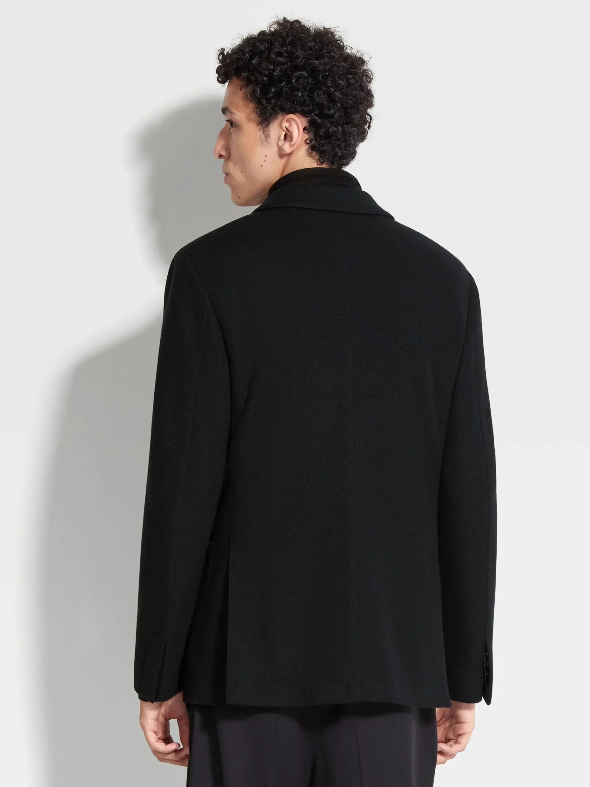 Black High Performance™ Jersey Wool Blend Sweater Jacket