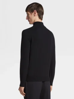 Black Oasi Cashmere Zip Mock Neck Sweater