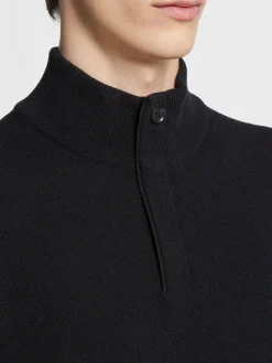 Black Oasi Cashmere Zip Mock Neck Sweater