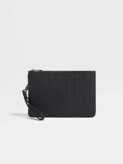 Black PELLETESSUTA™ Leather Pouch