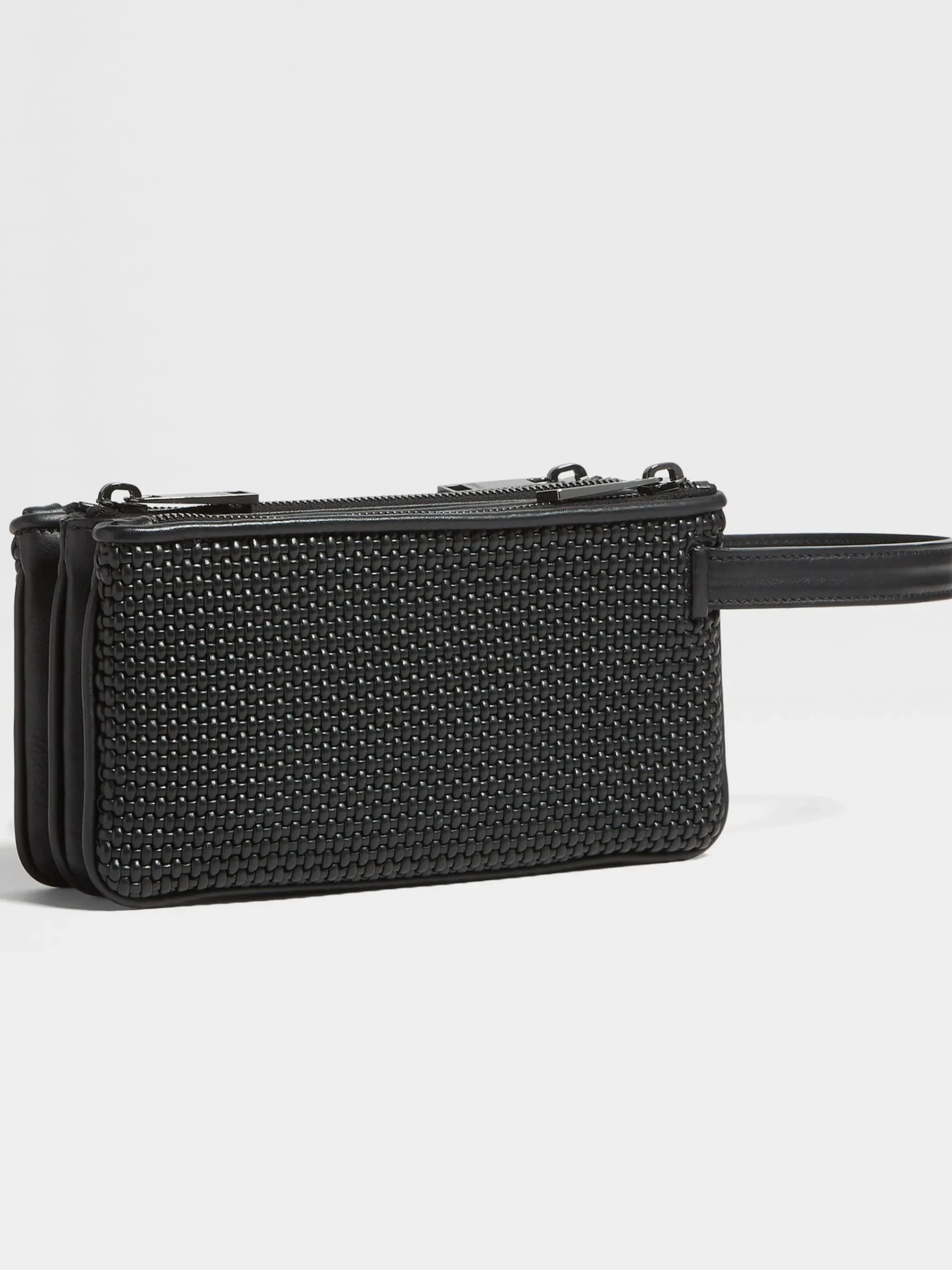 Black PELLETESSUTA™ Leather Triple Zip Pouch