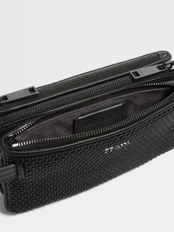 Black PELLETESSUTA™ Leather Triple Zip Pouch