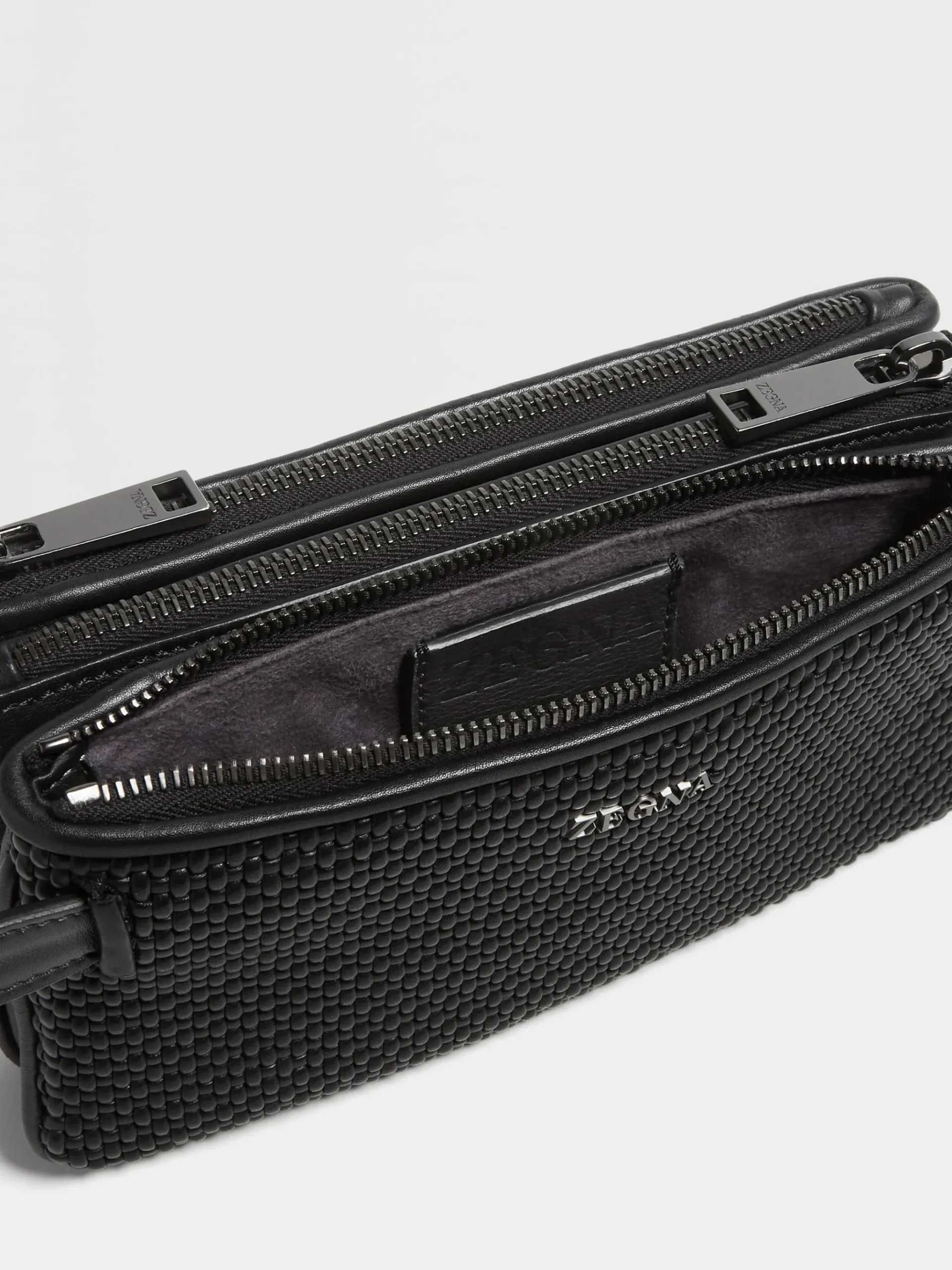 Black PELLETESSUTA™ Leather Triple Zip Pouch
