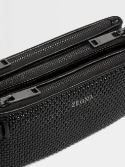 Black PELLETESSUTA™ Leather Triple Zip Pouch
