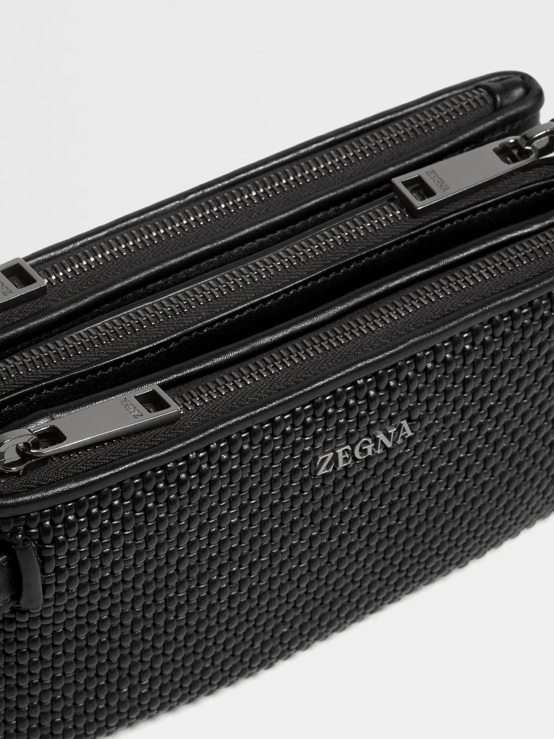 Black PELLETESSUTA™ Leather Triple Zip Pouch