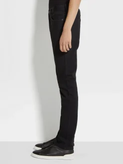 Black Rinse-washed Stretch Cotton Roccia Jeans