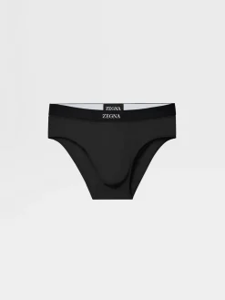 Black Stretch Cotton Midi Brief