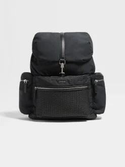 Black Technical Fabric and PELLETESSUTA™ Leather Backpack