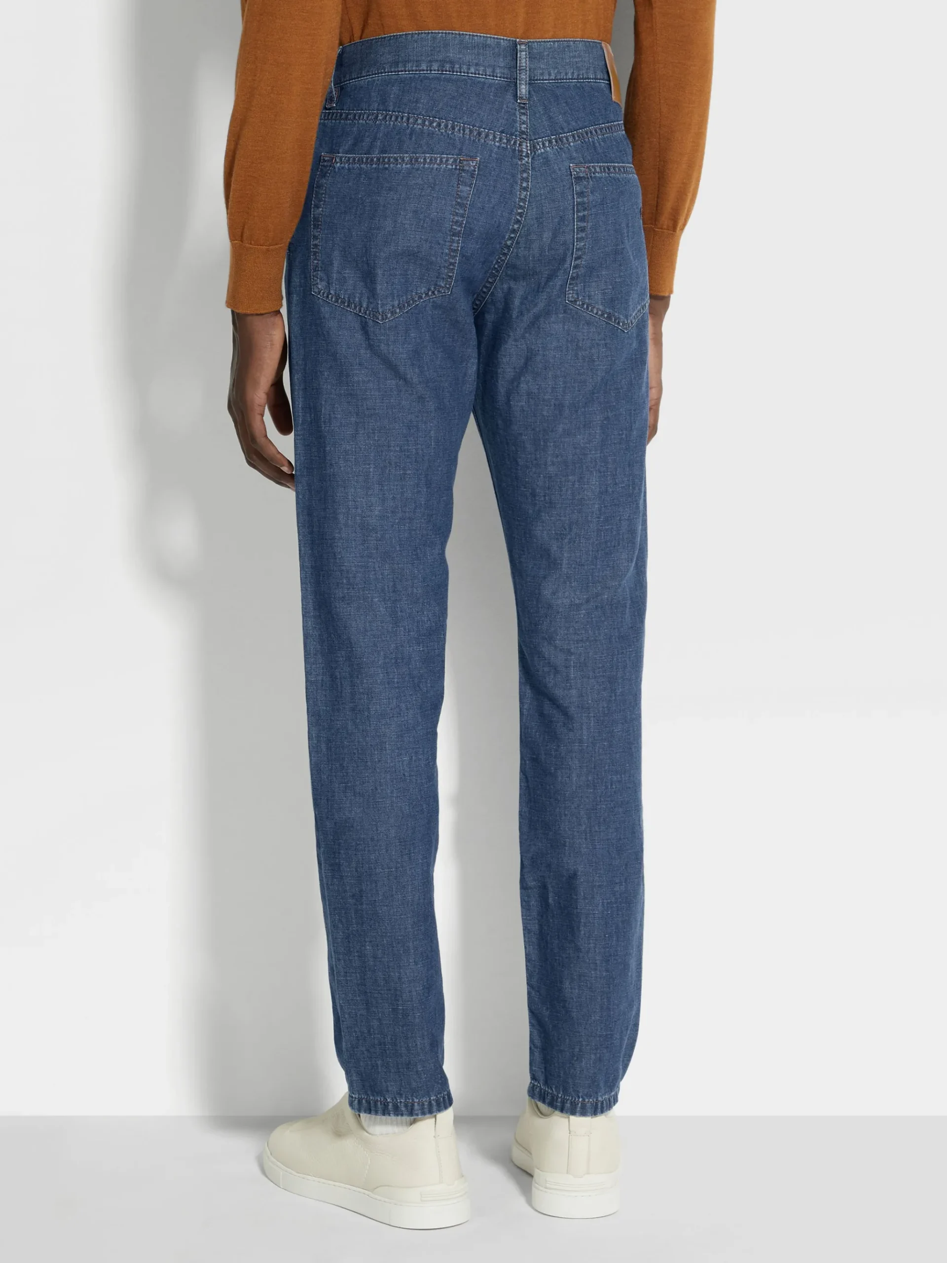 Blue Bleached Cotton and Linen Roccia Jeans