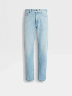 Blue Bleached Cotton Roccia Jeans