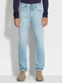 Blue Bleached Cotton Roccia Jeans