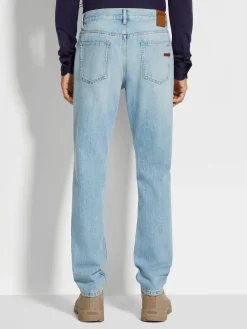Blue Bleached Cotton Roccia Jeans