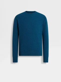 Bright Teal Blue Oasi Cashmere Crewneck