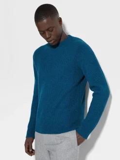 Bright Teal Blue Oasi Cashmere Crewneck