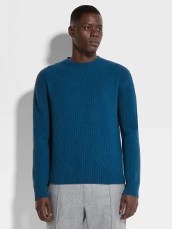 Bright Teal Blue Oasi Cashmere Crewneck