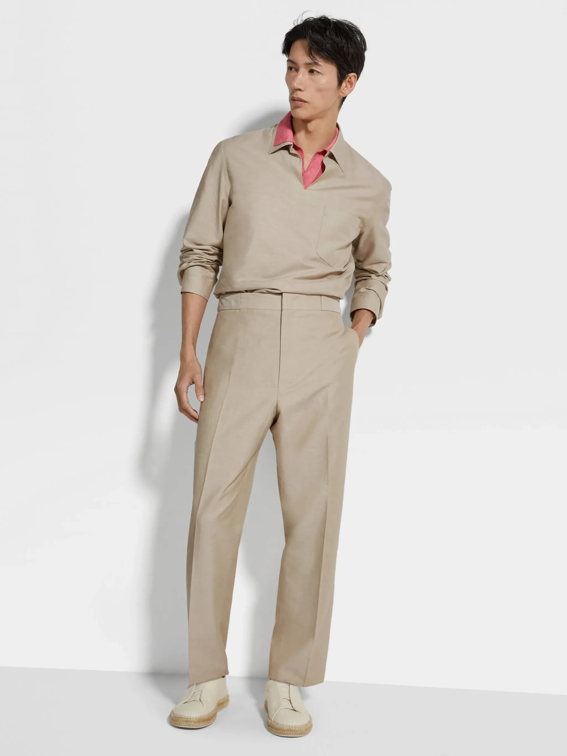 Crossover Blend Cotton Linen and Silk Polo Shirt
