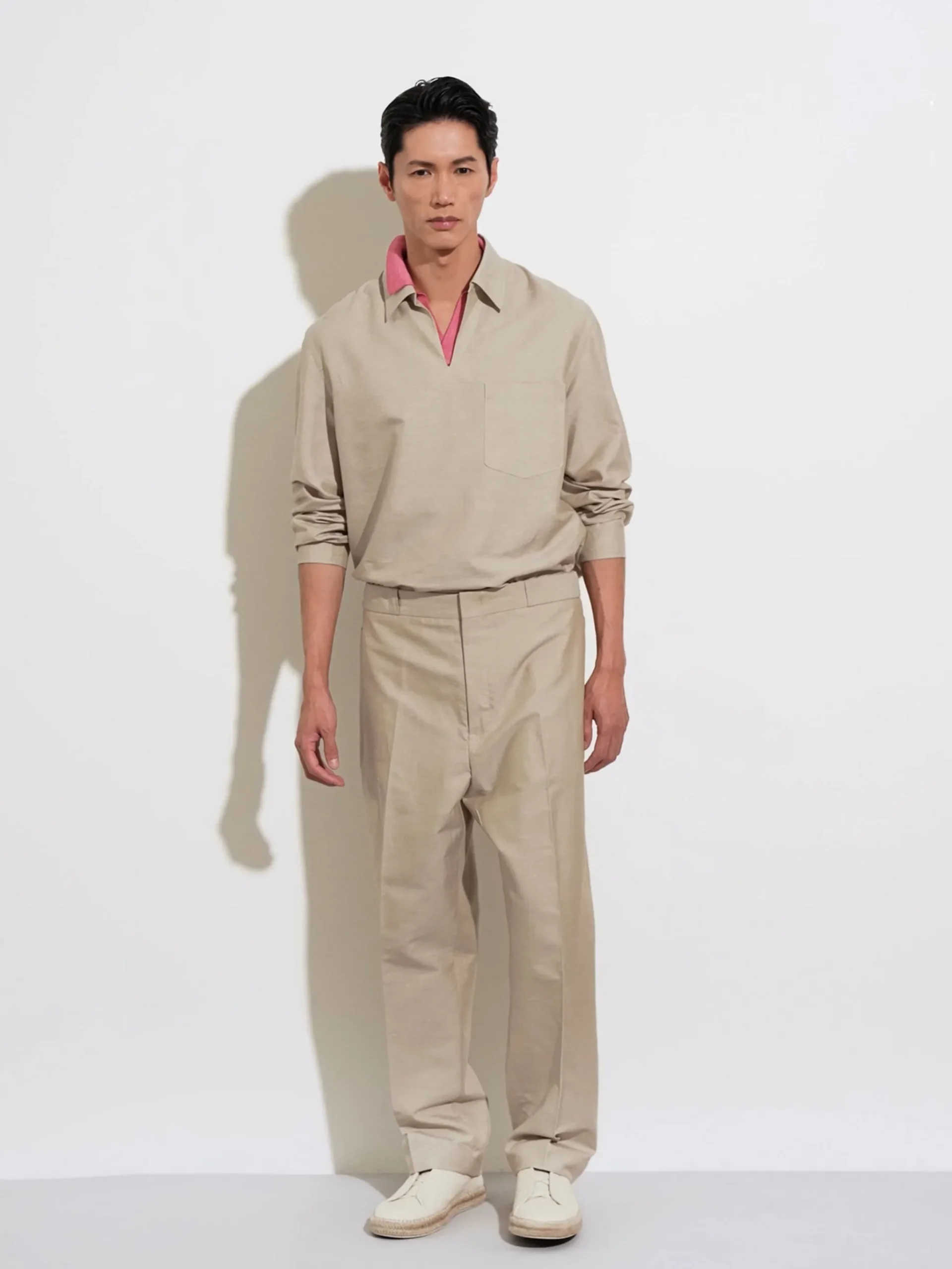 Crossover Blend Cotton Linen and Silk Polo Shirt