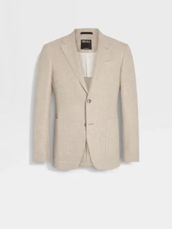 Dark Beige Crossover Linen Wool and Silk Blend Jacket