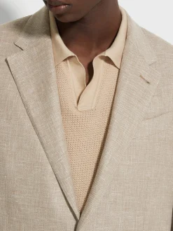Dark Beige Crossover Linen Wool and Silk Blend Jacket