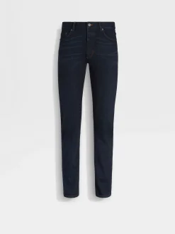 Dark Blue Rinse-washed Stretch Cotton Roccia Jeans