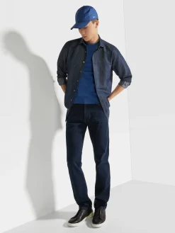 Dark Blue Rinse-washed Stretch Cotton Roccia Jeans