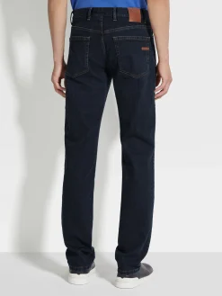 Dark Blue Rinse-washed Stretch Cotton Roccia Jeans