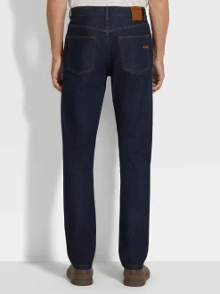 Dark Blue Rinse-washed Stretch Cotton Roccia Jeans