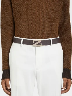 Dark Brown and Black Reversible Leather Belt