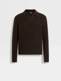 Dark Brown Mélange Oasi Cashmere Polo Shirt