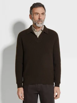 Dark Brown Mélange Oasi Cashmere Polo Shirt