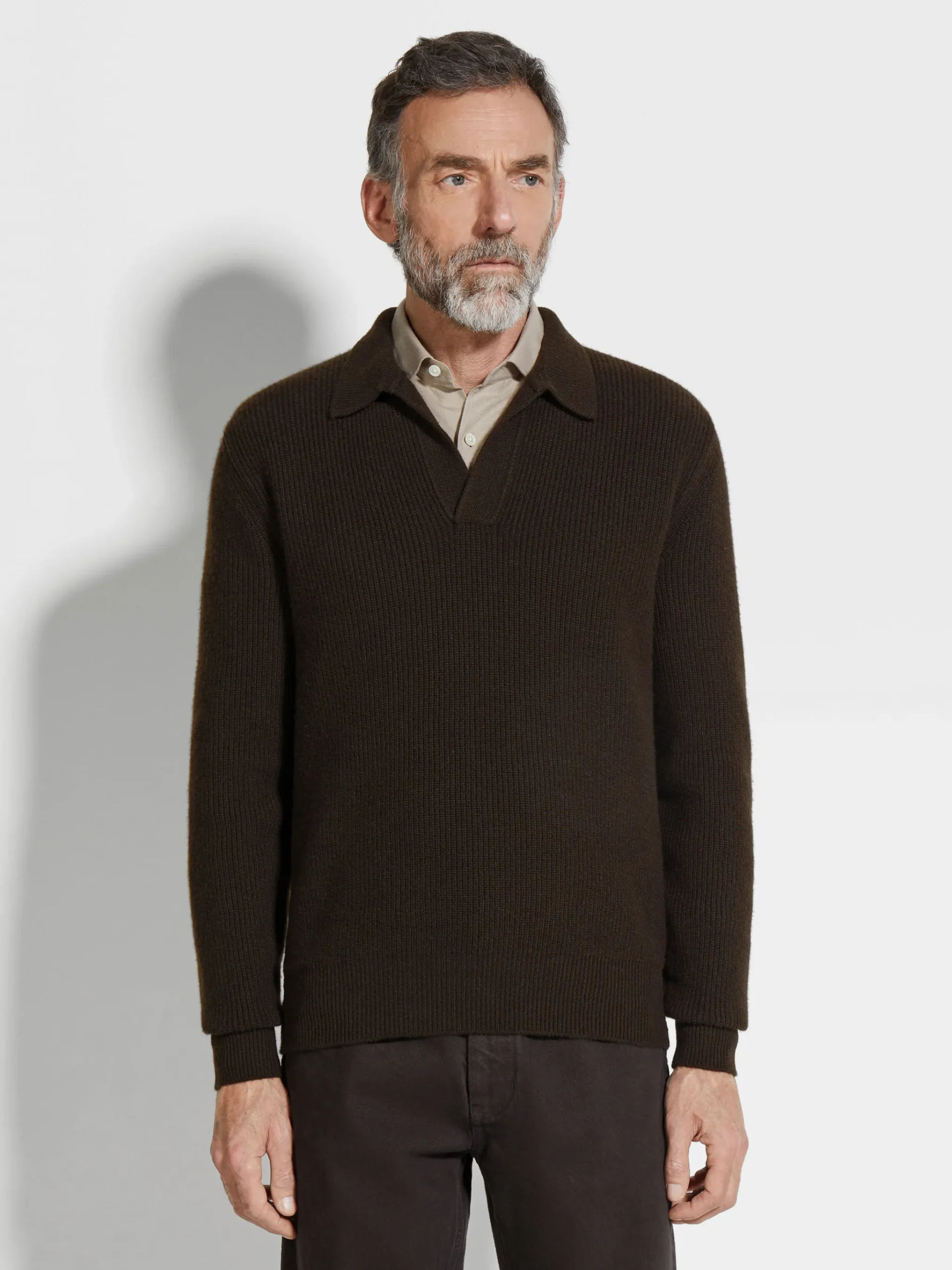 Dark Brown Mélange Oasi Cashmere Polo Shirt