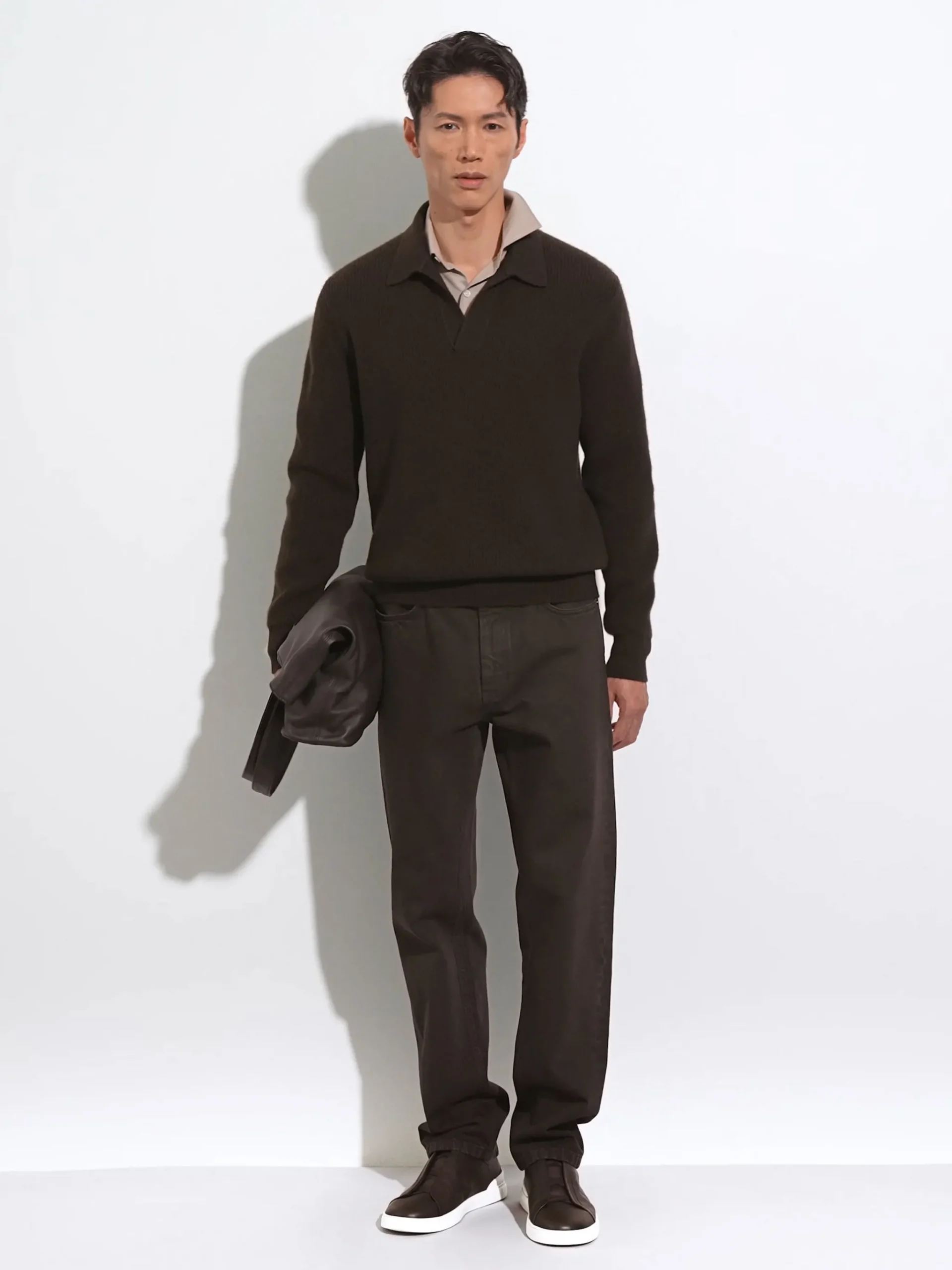 Dark Brown Mélange Oasi Cashmere Polo Shirt