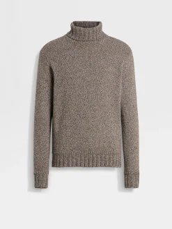 Dark Foliage and Taupe Oasi Cashmere Turtleneck