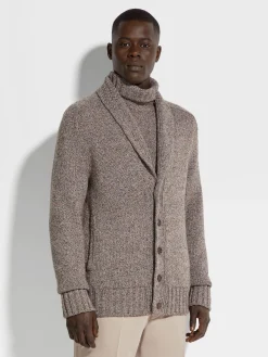 Dark Foliage and Taupe Oasi Cashmere Cardigan