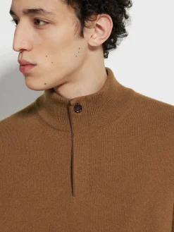 Dark Foliage Mélange Oasi Cashmere Zip Mock Neck Sweater