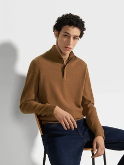 Dark Foliage Mélange Oasi Cashmere Zip Mock Neck Sweater