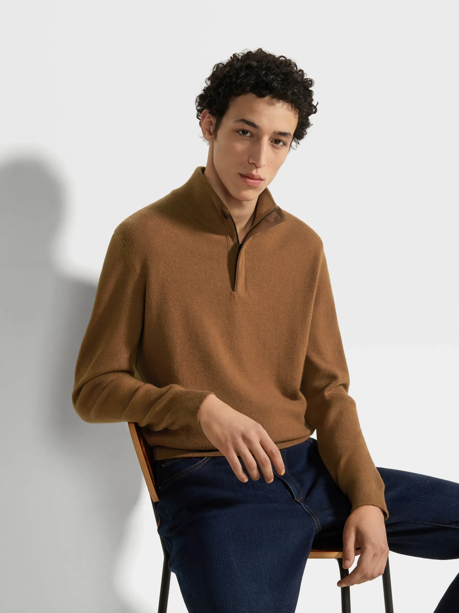Dark Foliage Mélange Oasi Cashmere Zip Mock Neck Sweater